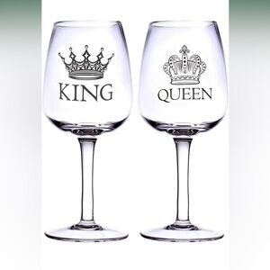 ImpiriLux King & Queen Wine Glass Set Novelty Drinking Glassware NIB